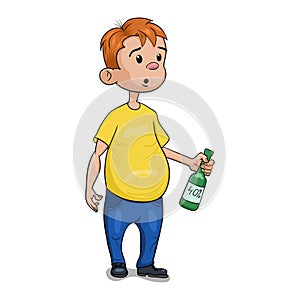 Young man with a bottle of alcohol