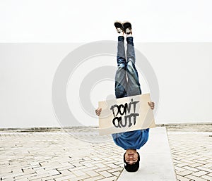 Young man breakdancing