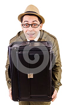 Young man with briefcase isolated on the white