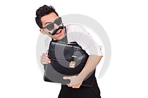 The young man with briefcase isolated on white