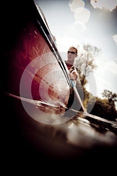 Young Man Canoeing