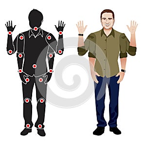 Young man cartoon character in formal shirt, animation ready vector doll with separate joints. Gestures