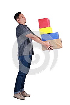 Young Man Carying Boxes of Gift