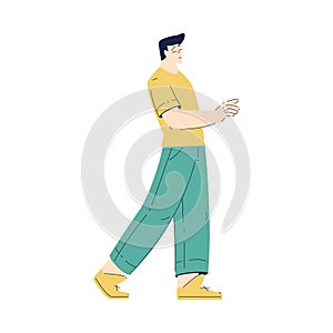 Young Man Character Walking Moving Forward Vector Illustration