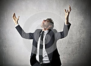 Young man cheering