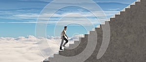 Young man climb on stairs