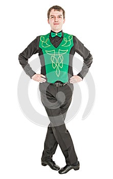 Young man in costume for irish dance isolated