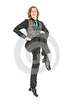 Young man in costume for irish dance isolated