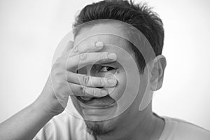 Young Man Cried Expression, Covering His Face