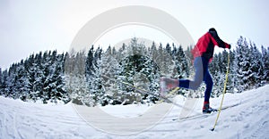 Young man cross-country skiing