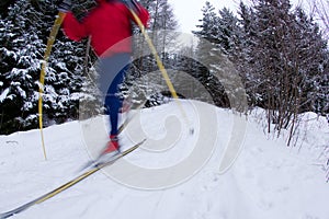 Young man cross-country skiing