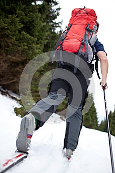 Young man cross-country skiing