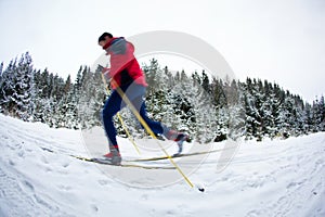 Young man cross-country skiing