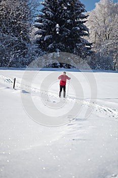 Young man cross-country skiing