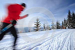 Young man cross-country skiing