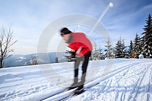 Young man cross-country skiing