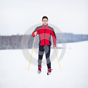 Young man cross-country skiing