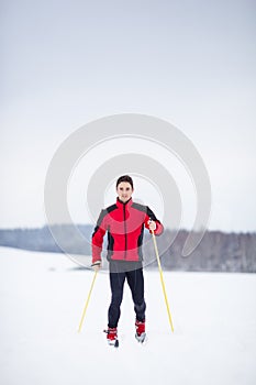 young man cross-country skiing