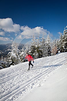 Young man cross-country skiing