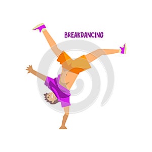 Young man dancing break dance. breakdance dancer doing handstand vector Illustration on a white background
