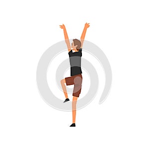 Young Man Dancing and Having Fun Outdoor at Open Air Concert, Rock Fest, Outdoor Summer Music Festival Vector