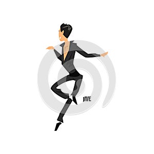 Young man dancing jive dance vector Illustration on a white background