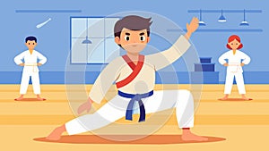 A young man with a developmental disability participating in an adapted martial arts class learning discipline and photo