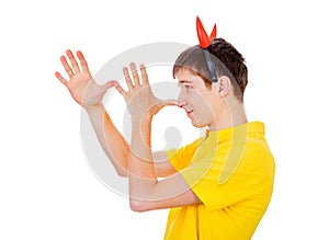 Young Man with Devil Horns