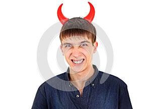 Young Man with Devil Horns