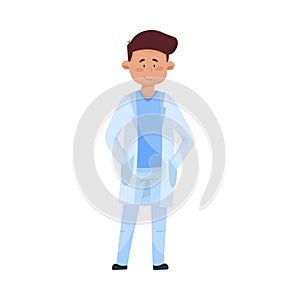 Young Man Doctor in Medical Uniform Standing with His Hands in His Pockets Vector Illustration