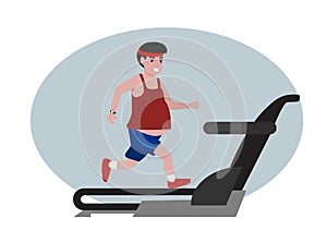 A young man doing cardio exercises on a treadmill Obese men lose weight. Healthy lifestyle. Vector illustration