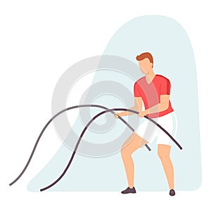 Young man doing functional fitness workout with ropes. Healthy lifestyle. Vector illustration in hand drawn flat style