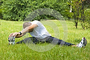 Young man doing his streches