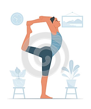 Young Man Doing Yoga Exercise at Home for Healthy Lifestyle Concept Illustration