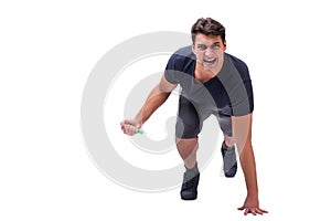 The young man in doping concept isolated on white