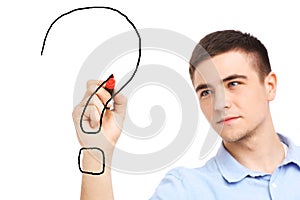 Young Man drawing question mark