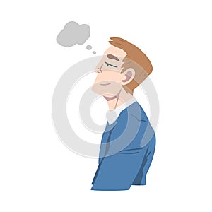 Young Man Dreaming and Fantasizing Imagining Something in His Head Vector Illustration