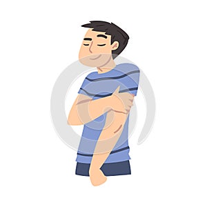 Young Man Dreaming about Something with Closed Eyes Cartoon Style Vector Illustration