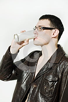 Young man drinking milk