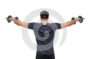 Young man with dumbbells exercising