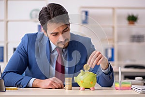 Young man earning money via Internet in retirement concept
