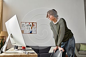 Young man engaged in focused study