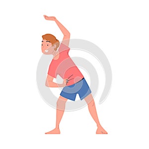 Young Man Engaged in Sport Activity Doing Physical Exercise Vector Illustration