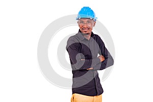 Young man engineer crossing his arms