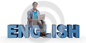 The young man in english studying learning concept