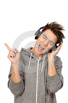 Young man enjoying music