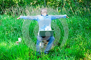 Young man enjoying the wireless technology