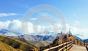 Young man enjoys the beautiful view of Pingshanhu valley