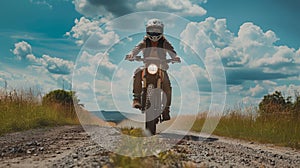 Young Man Enjoys a Motorcycle Ride on Rural Road