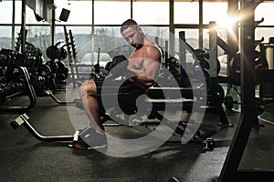 Young Man Exercise Biceps With Dumbbells
